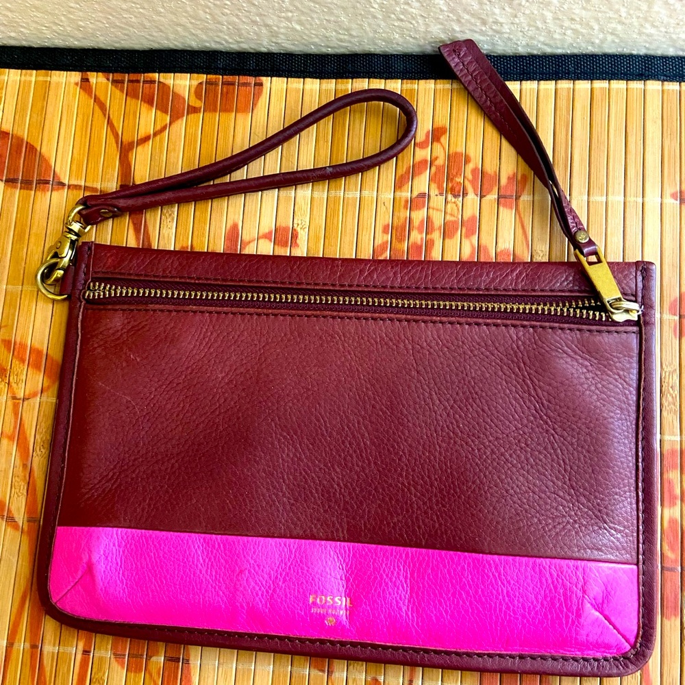 Vintage FOSSIL Cowhide LEATHER Envelope Clutch